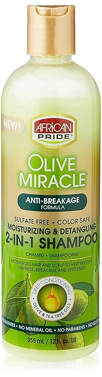 African Pride Olive Miracle 2-in-1 Shampoo and Conditioner, 12 Ounce