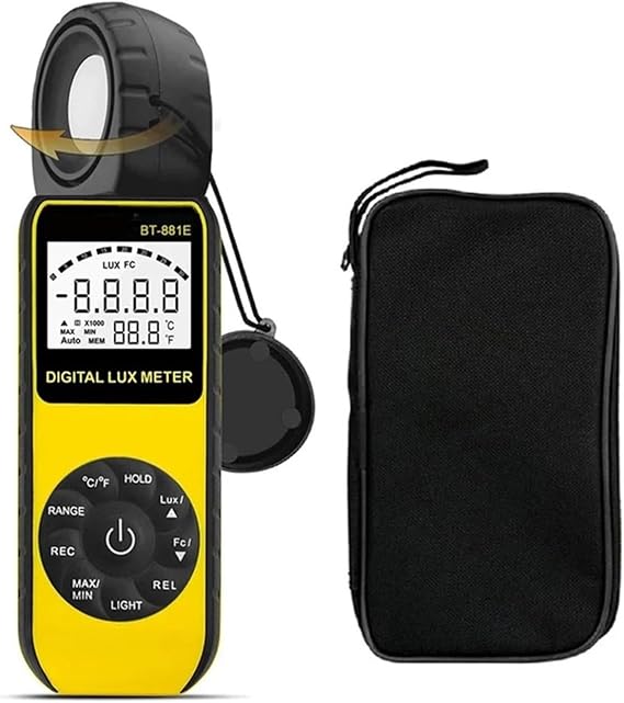 UV Meter, BT-881E Digital Illuminance/Light Meter,Handheld Ambient Temperature Measurer with Ran Up to 300,000 Lux Luxmeter