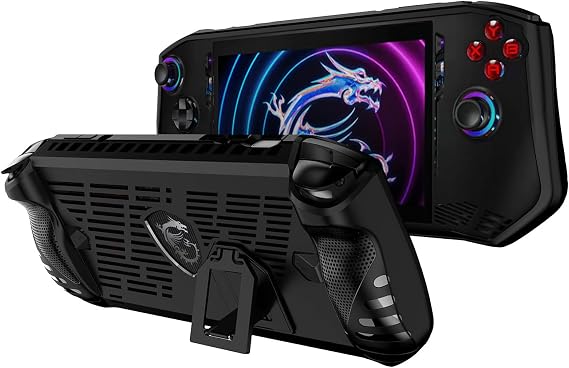 JYGamhanbil Protective Grip Case for MSI Claw A1M 7" Gaming Handheld 2024 | TPU Soft Cover Back Shell Accessories with Ergonomic Grip & Kickstand for MSI Claw A1M PC Gaming Console (Black)