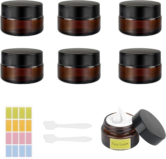 20ml Amber Glass Jars, Empty Cosmetic Pots with Lids,6 Pack