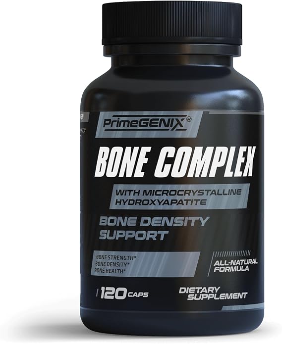 PrimeGENIX Bone Complex Premium Bone Density Supplement for Men 40+ with MCHA Calcium, Dual-Form Vitamin K MK-4 MK-7, Triple Magnesium and D3 120 Capsules