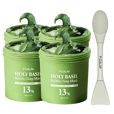 P.CALM Viral Holy Basil Bubble Mask 4EA  Dual Pore Brush Set Deep Cleansing for Pores & Blackheads with Holy Basil & Carbonated Water