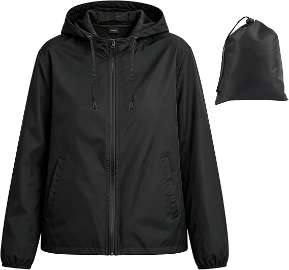 Packable Waterproof Jacket Womens Lightweight, Hooded Rain Jacket Windproof Raincoat for Women with Pockets for Hiking, Travel, Running