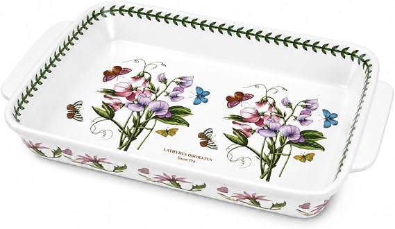 Portmeirion Botanic Garden Lasagna Dish (15"x11") - Sweet Pea Motif, Porcelain Bakeware with Chip-Resistant Glaze - Oven, Microwave, Freezer, Dishwasher Safe for Everyday Use