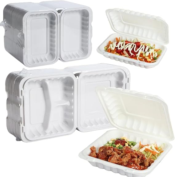 Clamshell Take Out Containers for Carry-out Taking Home 7.8 65 pack + Clam shell Food Containers for Meal Prep 6 * 9 50 pack