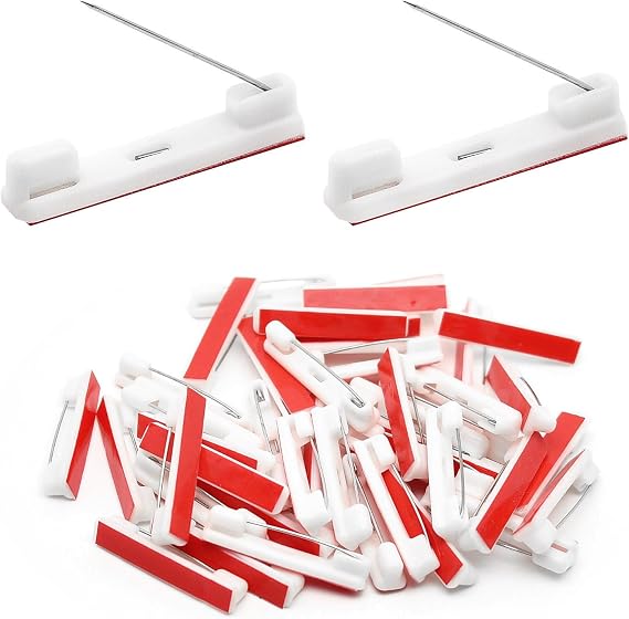 Surf Turtle 50Pcs 1.45 Inch White Self-Adhesive Safety Pins | Adhesive Flat Back Bar Pins for ID Badges, Large Safety Badge Pins Backs and Name Tag