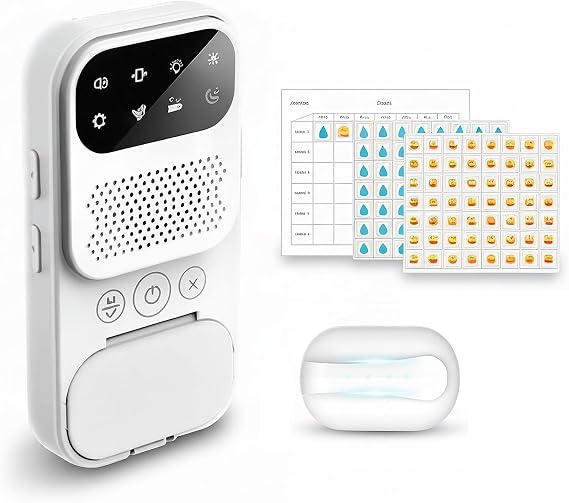 Bed Wetting Alarm for Boys, Wireless Bedwetting Alarm with Adjustable Volume, 8 Modes Bed Wetting Solutions for Kids, White Noise for Sleep, Night Lighting, Include Progress Card and Stickers