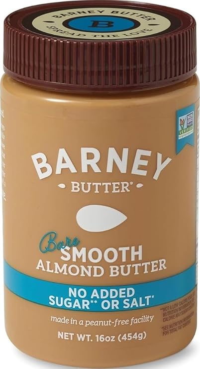Barney Butter Almond Butter, Bare Smooth, 16 Ounce Jar, No Added Sugar or Salt, Skin-Free Almonds, No Stir, Non-GMO, Gluten Free, Keto, Paleo, Vegan