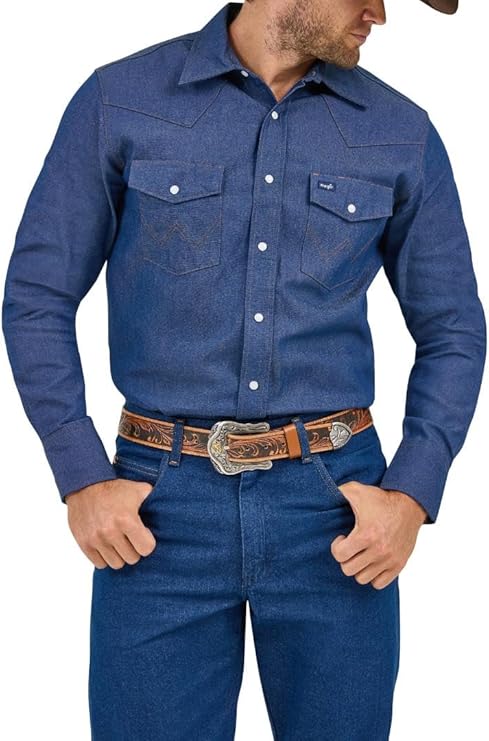 Wrangler Men's Chambray Long Sleeve Work Shirt Chambray