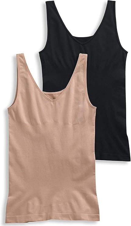 Jockey 2-Pack Life Women's 360 Seamfree Tummy Slimming Tank 5601 (Nude/Black) (S)
