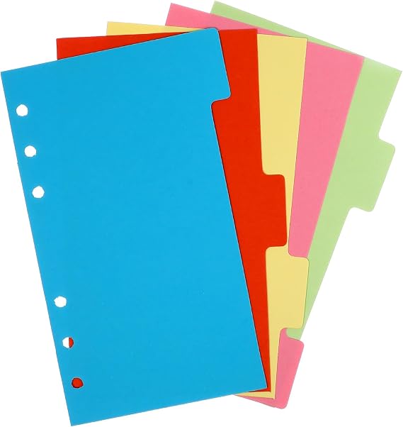 A6 Dividers,6 Holes Ring Colored Notebook Planner Divider Index Page Tab Cards Stationery, 30 Sheets