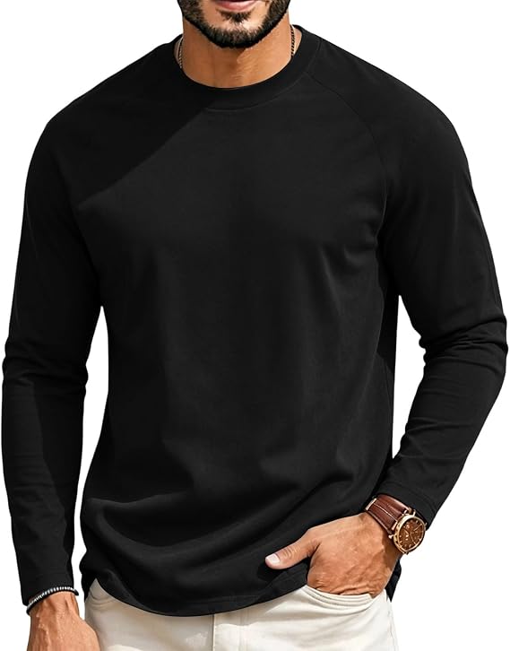 Mens Raglan Shirts Long Sleeve Solid Color Men's Raglan Plain T-Shirts Crew Neck Clothes