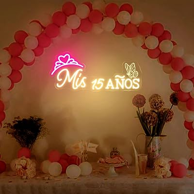 Mis 15 Anos Neon Sign Custom Mis Quince Signs for Wall Decor Happy Birhthday Gifts Light Up Led Sign for Wall Decoration Size: 25inch
