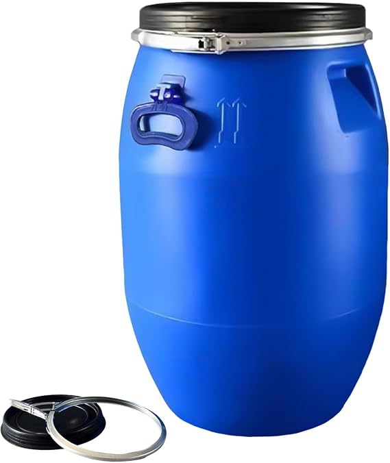 Plastic Water Storage Barrel with Lid - Food Grade Open Top Storage Drum for Farms, Industrial Use, Shipping