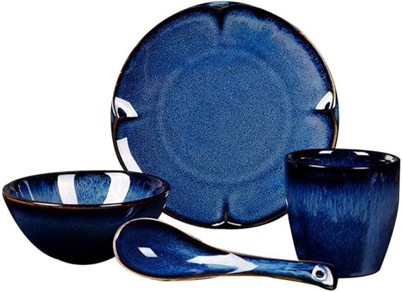Table Service Dinnerware Set Ceramic Dinnerware, 16 Piece Retro Blue Porcelain Dinnerware Set Ceramic Bowl Plate Spoon and Mug Service