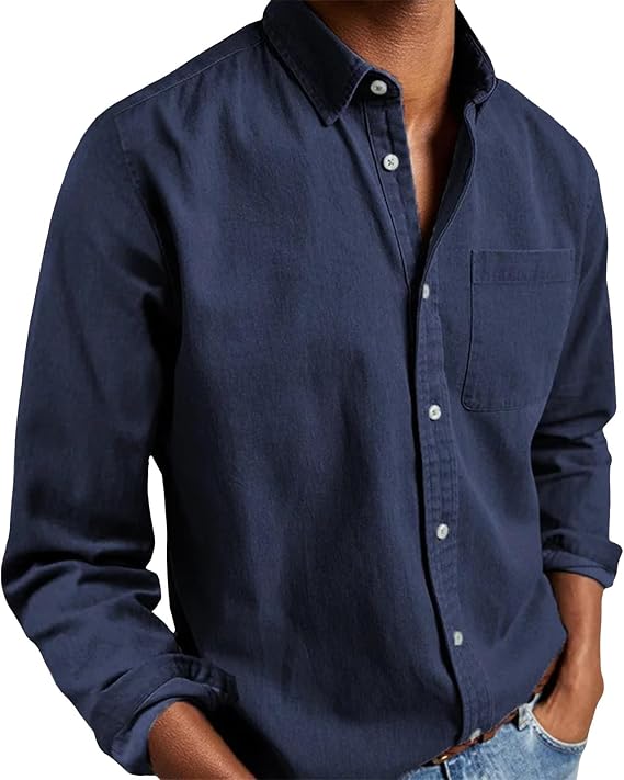 Mens Stand Collar Shirt Button Down Long Sleeve Business Casual Plus Size Shirts Tops Fall Spring Drop Shoulder Blouse