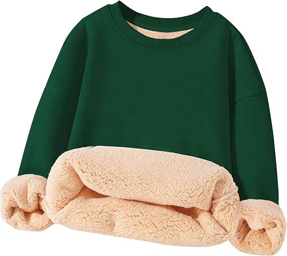 Unisex Boy's Girls Winter Warm Sherpa Lined Crewneck Pullover Sweatshirt Fleece Casual Winter Clothes Sweatshirts