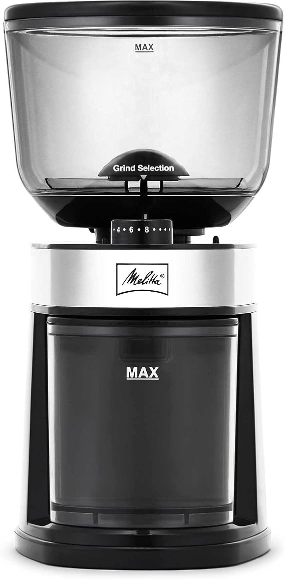 Melitta Molino Flat Burr Coffee Grinder | Whole Bean Grinder | Easy Clean & Assembly | Safety Lock Feature | with Cleaning Brush and Spoon Included |Capacity: 8 oz (225g) | 14 cups