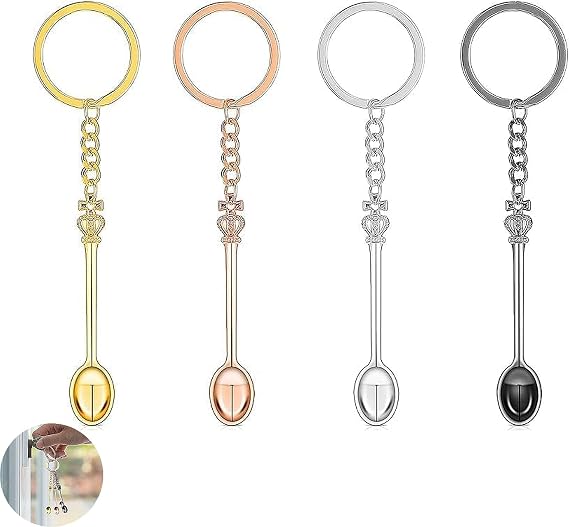 4 PCS Mini Spoon Keychain, Tiny Spoon, Mini Crown Spoons Keychain, Ring Tiny Spoons for Filling Vials(4 Colors)