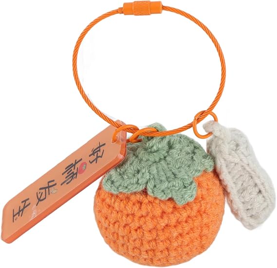 Cute Crochet Plush Fruit Keychain Persimmon Peanut Pendant for Handbag Purse