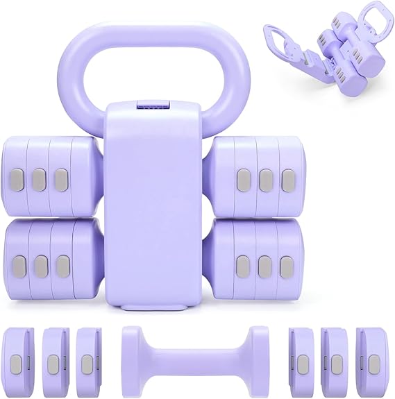 Adjustable 2-in-1 Convertible Kettlebell & Dumbbells Set, 4 in 1 Free Weights Dumbbell Set of 2, Each 2.2 3.3 4.4 5.5lb Quick Change Women Dumbbell Set for Home Exercise Training