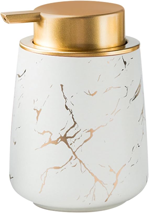YYW Marble Foaming Hand Soap Dispenser, 13.5oz Ceramic, Cute Large Pump Head Dispenser for Kitchen & Bathroom (White)