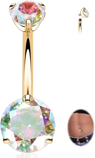 14G Belly Button Ring G23 Titanium Belly Button Piercing CZ Opal Belly Ring