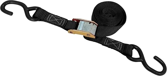 1" x 9' Black Cam Buckle Strap - S-Hook Tie Down for Heavy Loads