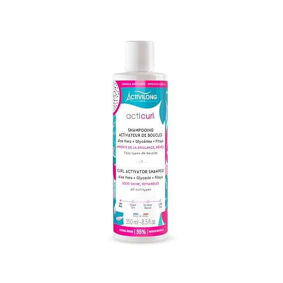Activilong Acticurl Hydra Curl Activator Shampoo Gently Cleanses Your Curls Without Damaging Them Infused with Dragon Fruit/Pitaya and Aloe Vera Moisturize, Shape, and Boost Your Curls 250 ml.
