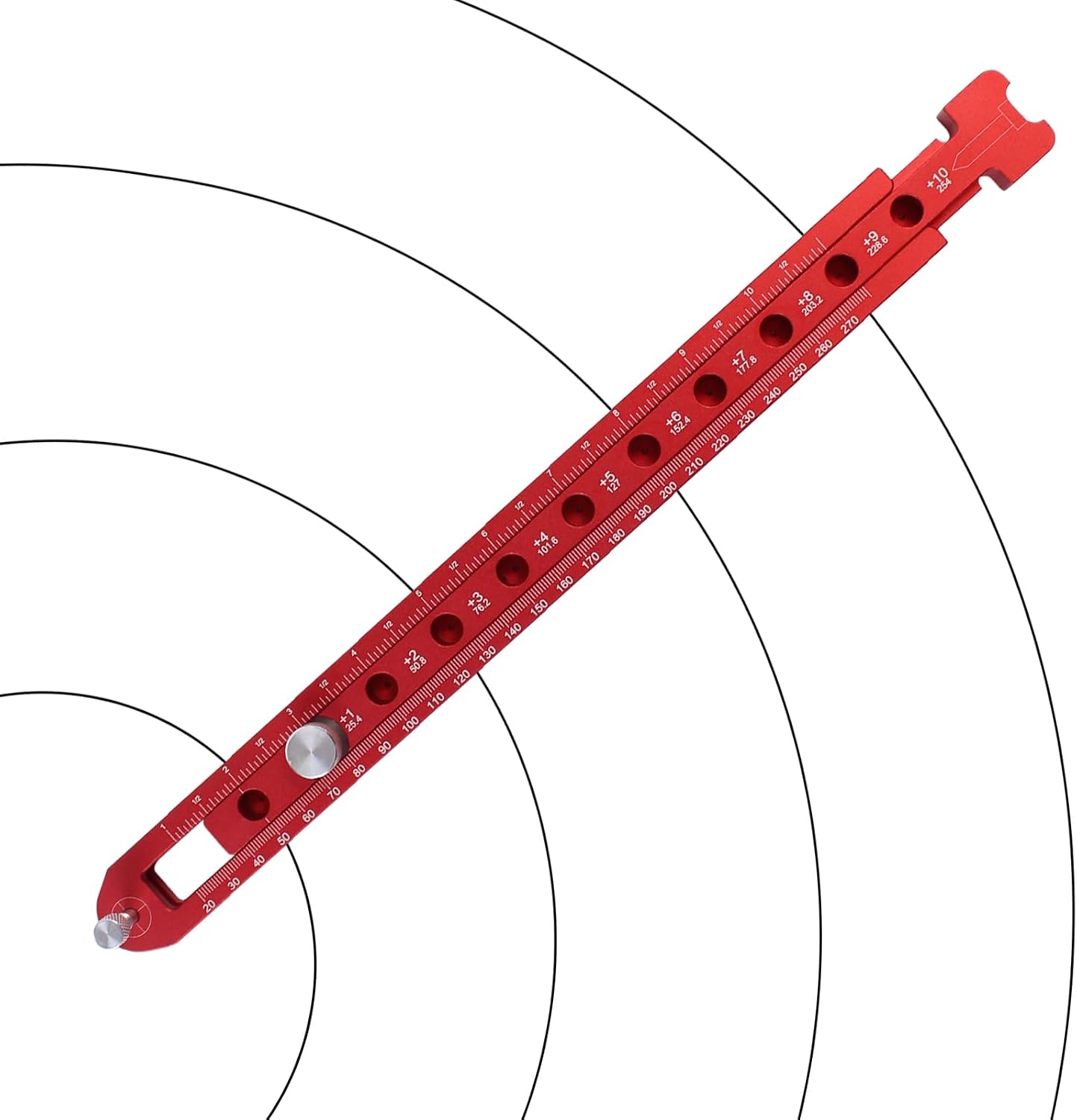 Woodworking Compass Scriber, Dual-Scale Alloy Circle Drawing Ruler, Red Scriber Tool for Woodworking, Metric/Imperial Adjustable Compass Tool for Carpenters and Craftsmen