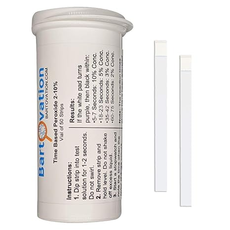 Bartovation Hydrogen Peroxide H2O2 Test Strips, 2-10%, High Level, 50-Pack
