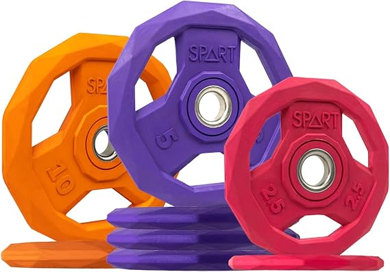 SPART Color Coded Weight Plate 1-Inch Rubber Coated Standard Grip Plate for Barbell,Solid Cast Iron Weight Plates for Strength Training,Weightlifting,Crossfit, Fit All 25/28mm Barbells
