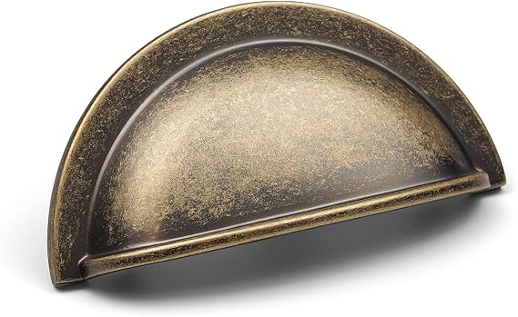Handle & Home Antique Brass 64mm Cup Handle – Vintage Drawer Pull for Cabinets, Dressers & Furniture – Rustic Dark Gold Finish