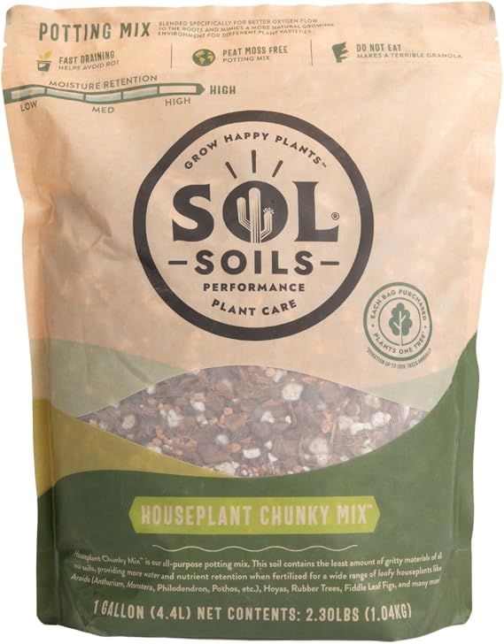 Sol Soils Houseplant Chunky Mix - Fast Draining Coarse Soil Mix for Indoor Plants - 1 Gallon - Coir Perlite Pumice