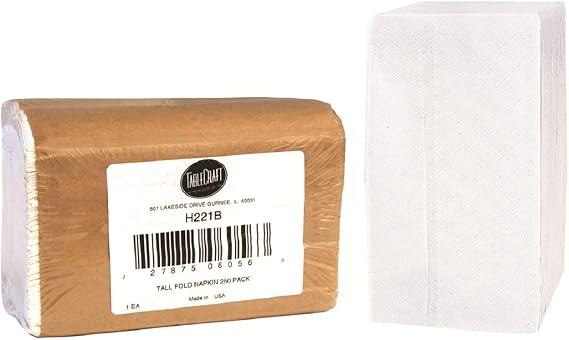 Tablecraft Tall Fold Paper Napkin Refill, 7 1/2 by 13 1/2 inch, 250 Count, White