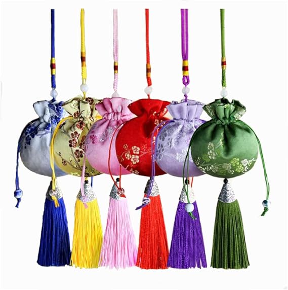 20 Pcs Drawstring Sachets Bags,Silk Brocade Bags,Plum Pattern Sachets with Tassels to Make Portable Ssachets,Pendants,Aromatherapy,Decorations.