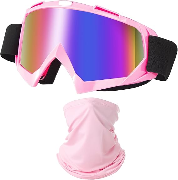 LJDJ Motorcycle Goggles with Face Cover, UV Protection ATV Off-Road Riding | Anti-scratch impact-resistant lens, dustproof breathable face cover, adjustable strap fits helmets for men women adults