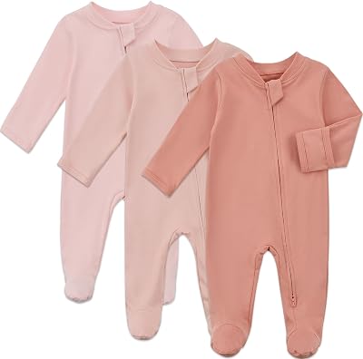 Aablexema Baby Organic Cotton Pajamas 2 Way Zipper Preemie Newborn One Piece Outfit Long Sleeve Footed Sleepwear