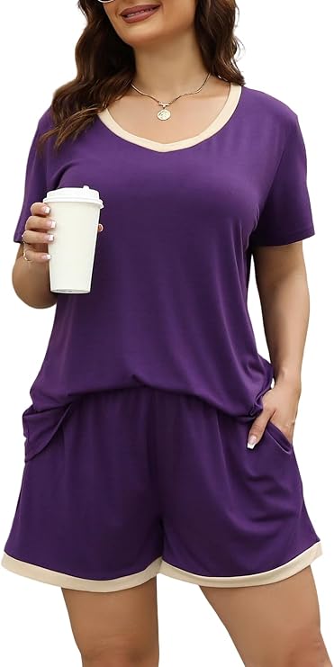 Celkuser Plus Size Pajamas Set 2-Piece Short Sleeve For Womens
