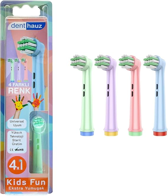 Denthauz Kids Fun - Narin yumuşak Oral-B Uyumlu Diş Fırçası Başlığı - 4 Adet Yedek Başlık