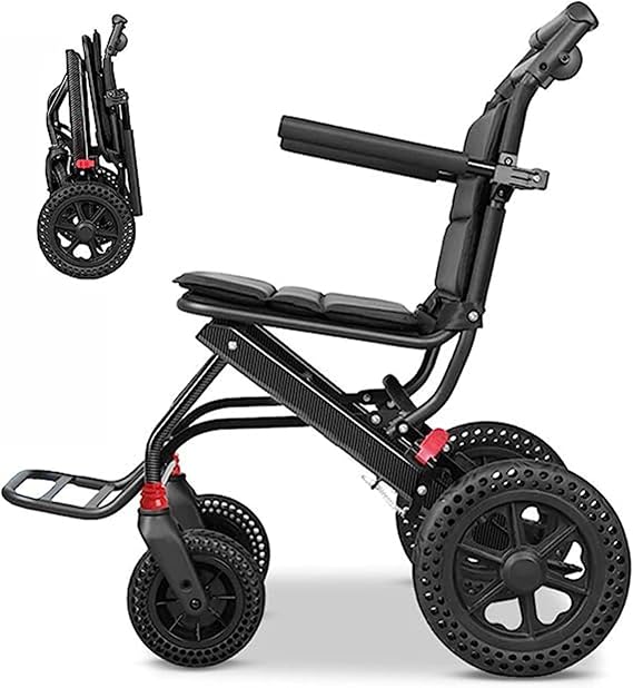 Wheelchair Foldable Lightweight Travel Wheelchair Ultralight with Brake Transport or Home and on The Road Elderly A