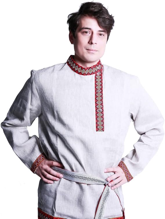 Russian Shirt Men Traditional wear kosovorotka Boho Shirt Black