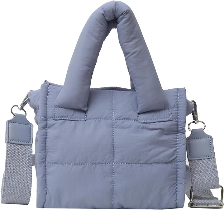 Small Puffer Tote Bag for Women Handbag, Quilted Nylon Shoulder Crossbody Puffy Padded Purse