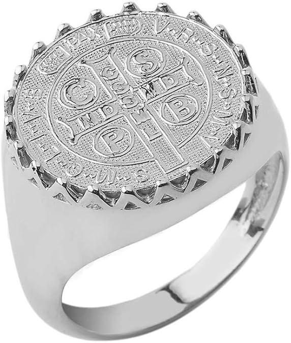 .925 Sterling Silver Saint Benedict Medal Statement Ring - Choose Size