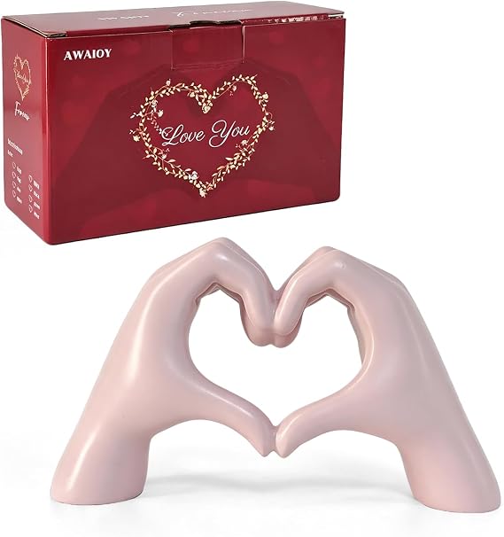 Pink Heart Hands Sculpture Room Decor, Resin Love Statue for Gift