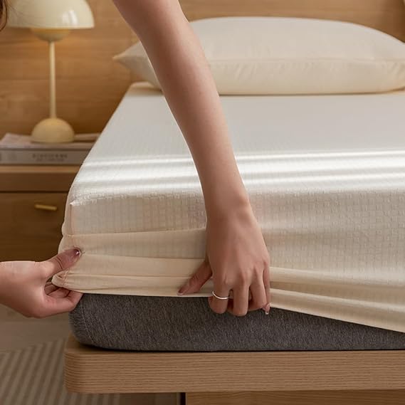Fitted Sheet Twin Deep Pocket Stay in Place - Ultra-Soft Fabrics -Colorfast -Easy Care -No Pillowcase (Beige, Twin)