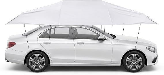 Semi Automatic Car Tent, Folding Car Protection Umbrella Cover with Adjustable Ropes Sun Protection Mobile Cars Awning Canopy Cover with Nbr Suction Cup for Vechiles with Sunroofs(181inch,Silver Grey)