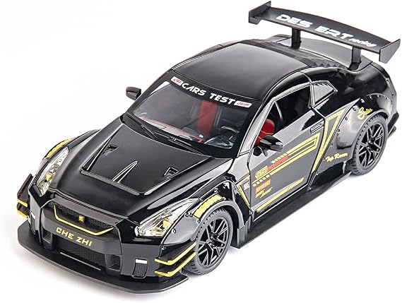 BDTCTK 1/24 Scale Compatible for GTR Model Car Toy, Zinc Alloy Pull Back Toy car with Sound and Light for Kids Boy Girl Gift (Black)
