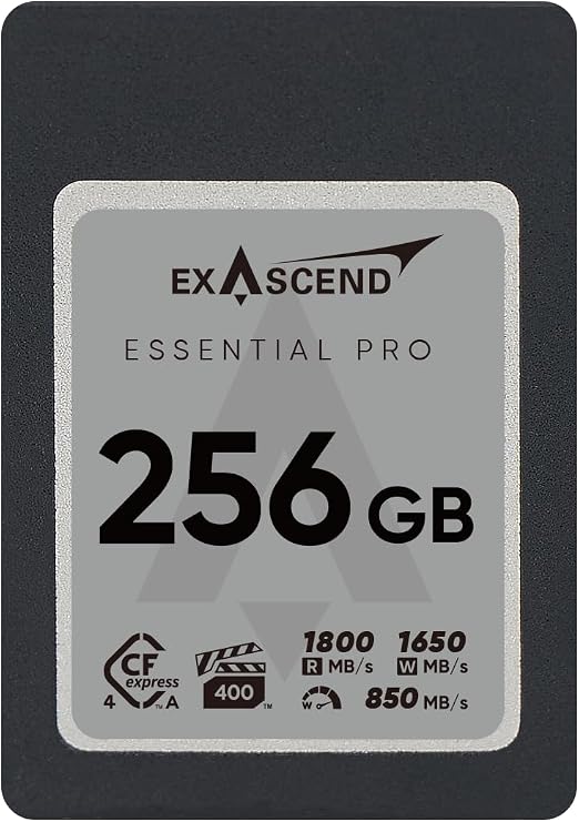 Exascend Essential Pro 256 GB CFExpress 4.0 Tip A Hafıza Kartı 1650 MB/s Yazma 1800 MB/s Okuma VPG400 8K Ultra HD Video CF Kartı Sürdürülebilir Yazma 850 MB/s Sony Alpha & ile Uyumlu