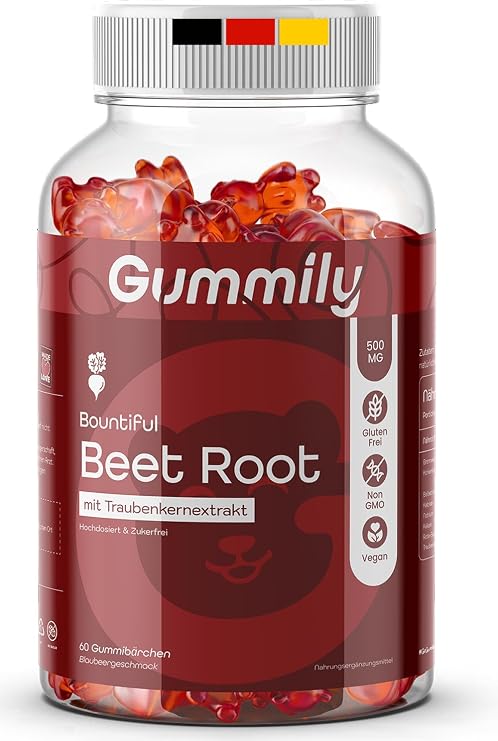 Sugar Free Beet Gummies 500mg with Grape Seed Extract - High Dosage - Vegan - Beet Alternative - Beta Vulgaris - 60 Capsules - Non-GMO